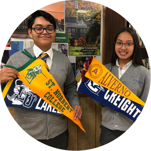 Students Smiling with Pennants